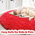 Red Small Round Rug 3Ft for Boys Bedroom, Fluffy Shag Circle Area Rugs for Kids - Image 4