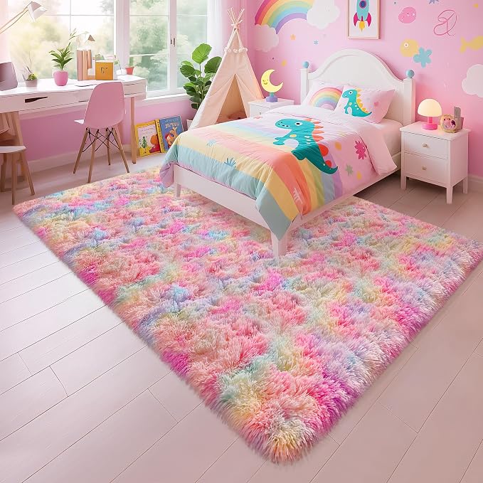 Cute Unicorn Rug for Girls Bedroom, 6x9 Plush Fluffy Princess Rainbow Area Rug - Image 8