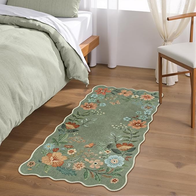 Lahome Floral Rugs for Entryway, 2x4 Washable Kitchen Rugs Ultra-Thin Soft Rug - Image 3