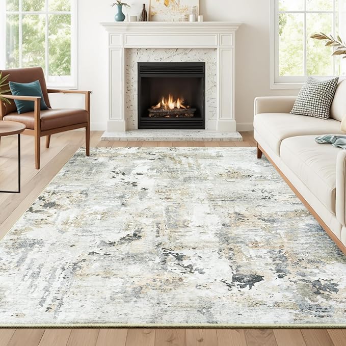 5x7 Area Rugs, Neutral Machine Washable Rugs by Carpelux