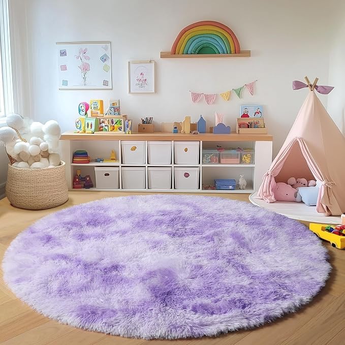 ONASAR Tie-Dyed Purple Round Area Rug 4ft, Soft Bedroom Circle Rugs Floor Mats - Image 7