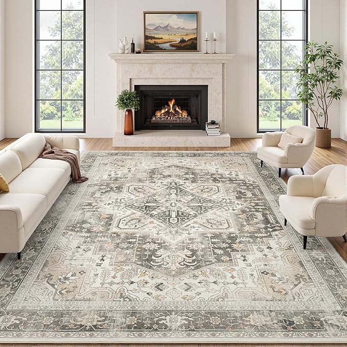 Rugflix 9x12 Area Rugs for Living Room, Machine Washable Rug Non Slip Stain by RugflixAreaRugs