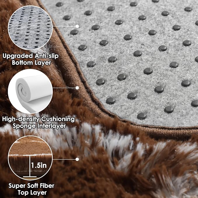 ONASAR 6x9 Area Rugs for Living Room Bedroom, Large Fluffy Brown and White - Image 4