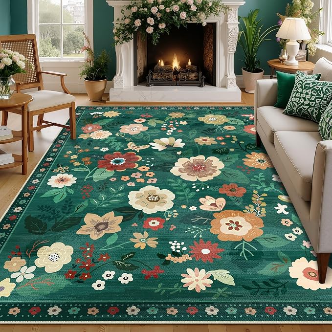 RELEANY Floral 8x10 Area Rugs Washable Print Boho Cute Carpet Non Slip Flower - Image 6
