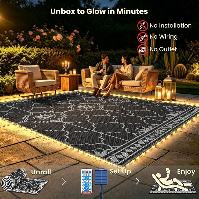 9x12Ft Outdoor Rug, Solar Powered Outdoor Rug - Image 6