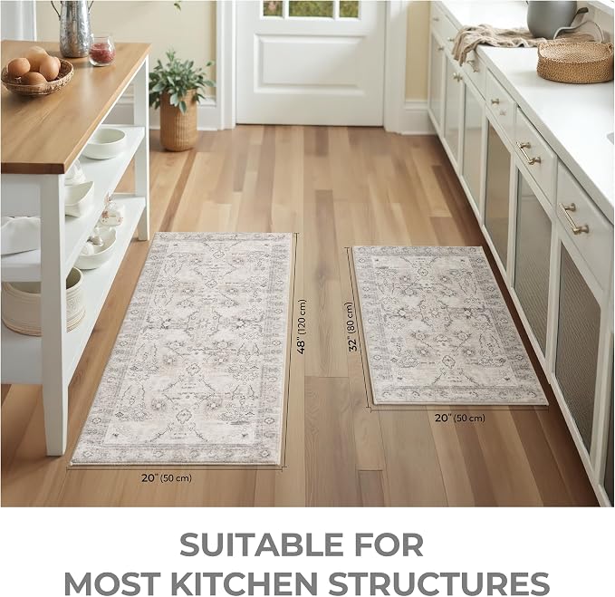GRANNY SAYS Boho Kitchen Rug Sets of 2, Non Slip Washable Faux Wool Kitchen Mats - Image 2