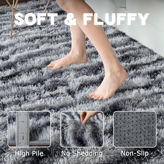 Fluffy Rugs for Living Room, 5x7 Ft Black White Zebra Shag Rugs for Bedroom - Image 5