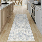 2x5 Washable Neutral Runner Rug Blue Vintage Hallway Kitchen Carpet Non-Slip - Image 2