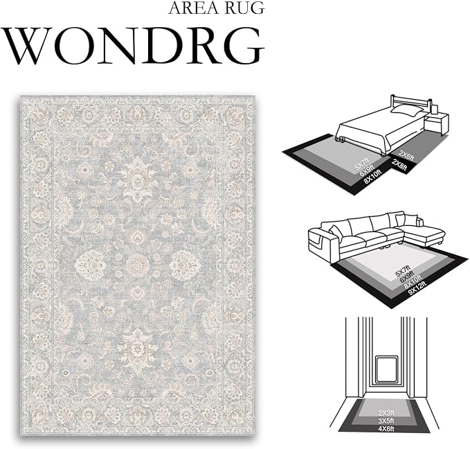 8x10 Blue Cream Washable Area Rug - Image 2