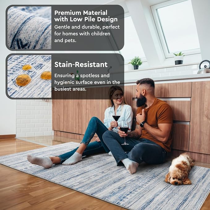 3x5 Area Rug Machine Washable Non Slip Rug Distressed Neutral Moroccan Boho Rug - Image 4