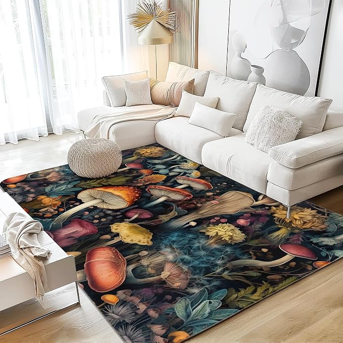 Area Rugs 5x7 Washable Rug Vintage Mushrooms Living Room Rug Soft Anti-Skid by SPUNKER