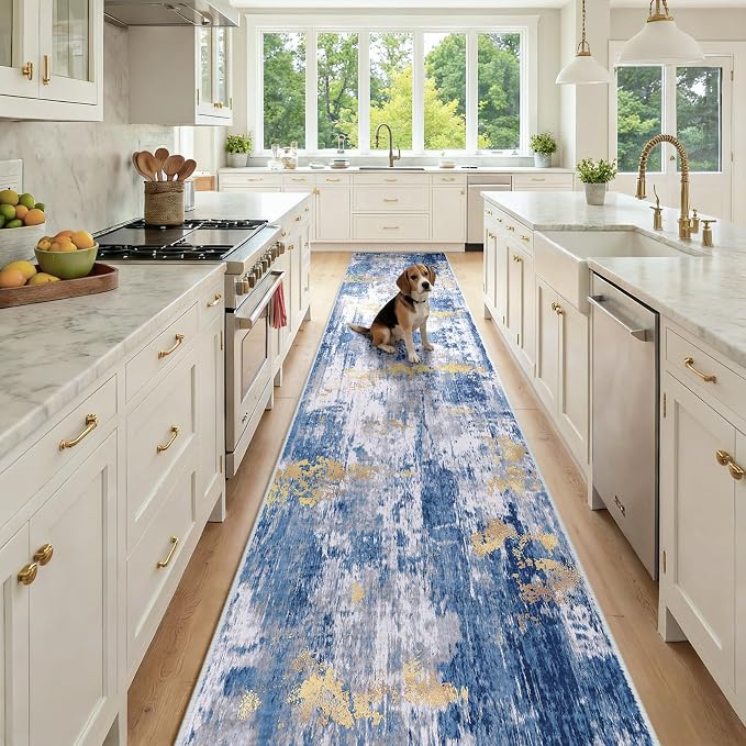 RELEANY Washable Area Rugs 2'6"x14 Non-Slip Modern Abstract Soft by RELEANY