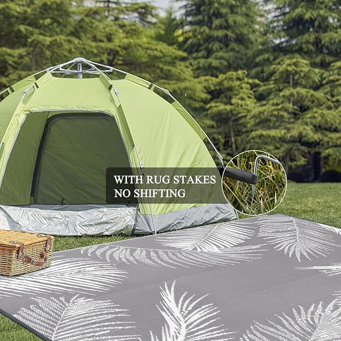 Pauwer Waterproof Outdoor Rug 9x12, Reversible Plastic Straw Patio Camping Rug - Image 8