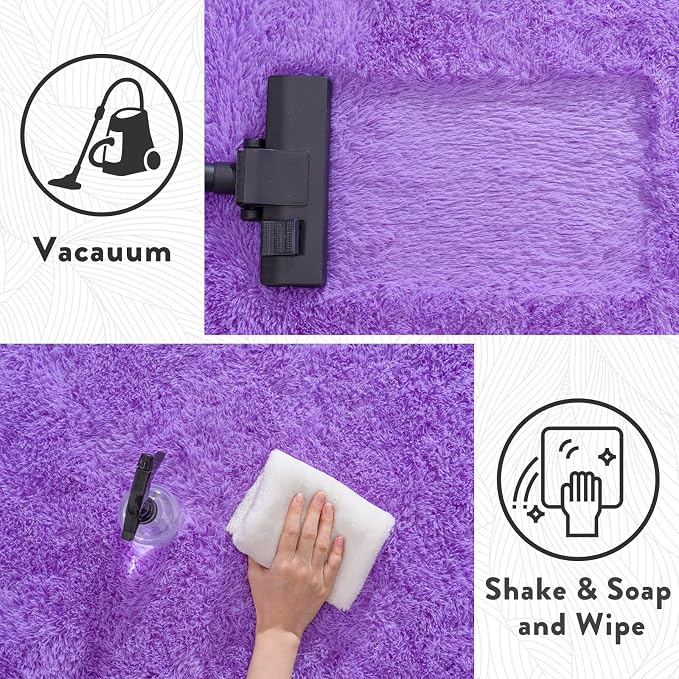 WISH TREE Purple Fluffy Shag Rug 6x9 Ft, Soft Non-Slip Plush Area Rug - Image 7