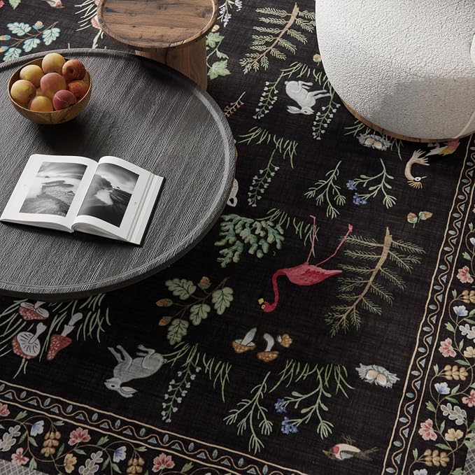 Washable Area Rugs for Living Room: 5x7 Bedroom Rug Vintage Rugs Stain - Image 3