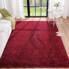 BENRON Fluffy Rugs for Living Room 5x8 Wine Red, Washable Large Area Rugs for - Image 5