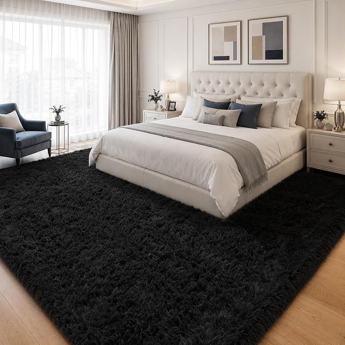 Area Rug for Living Room Bedroom: 6x9 Black Soft Fluffy Shag Upgrade Non-Slip - Image 3