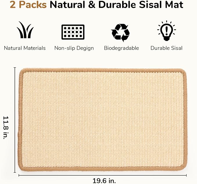 FUKUMARU 2 Packs Cat Scratching Mat, 19.6 x 11.8 Inch Natural Sisal Cat Scratch - Image 2