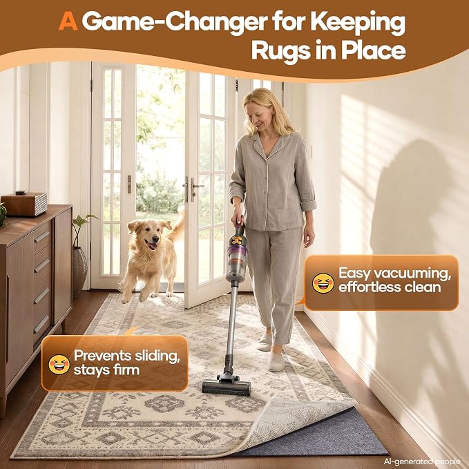 Veken Non Slip Cushioned Rug Pad Gripper 3 x 5 Ft, Felt and Silicone Backing - Image 2