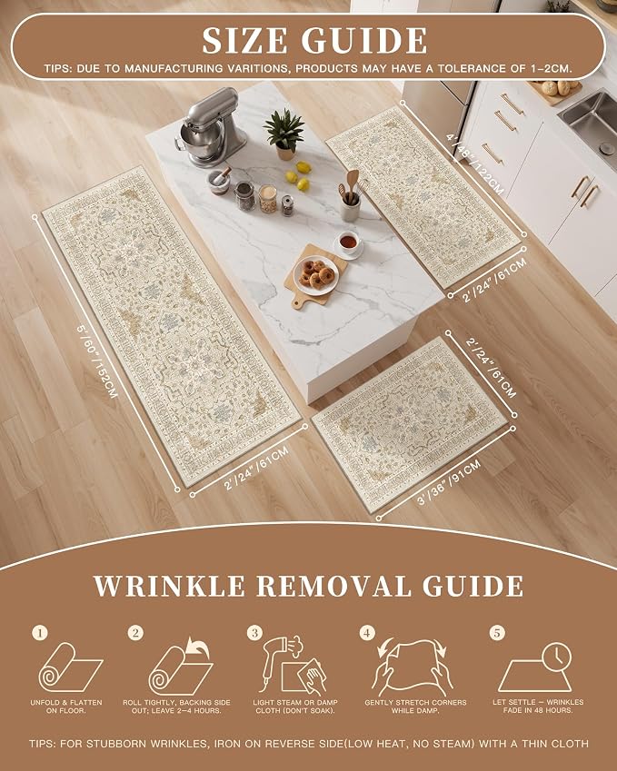 Madane 2-Piece Kitchen Runner Rug Set, Small Area Rug Non-Slip Vintage Door Mat - Image 5