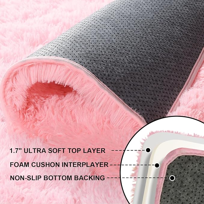 Area Rugs 9x12 Living Room, Large Fluffy Pink Rugs - Image 4