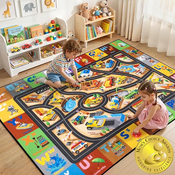 Construction Site Play Rug for Kids, Car Play Mat by Unknown