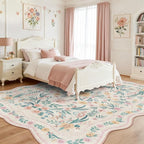 7x9 Pink Rug for Living Room, Scalloped Floral Rug for Girls Dorm, Washable - Image 2