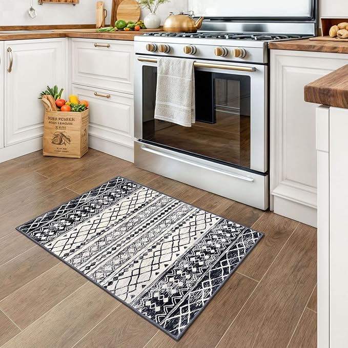 KUTA Moroccan Area Rugs 2x3, Ultra Soft Print Vintage Geometric Low-Pile Floor - Image 4