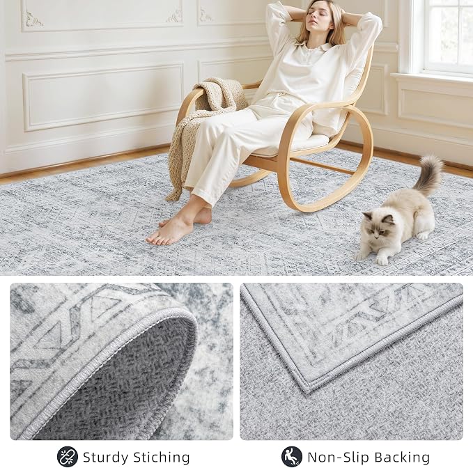 10x12 Area Rug for Living Room: Vintage Boho Neutral Washable Rug Indoor Soft - Image 4