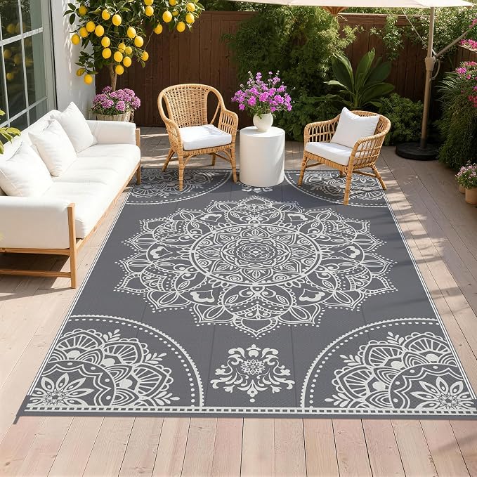 Pauwer Waterproof Outdoor Rug 6x9, Reversible Plastic Straw Patio Camping Rug by Pauwer