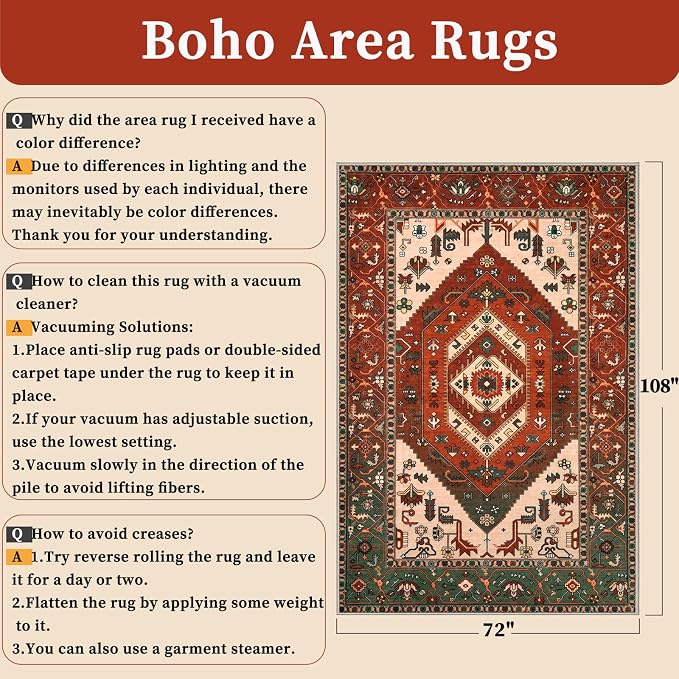SERISSA 6x9 Area Rugs for Living Room, Large Washable Non-Slip Boho Rug - Image 2