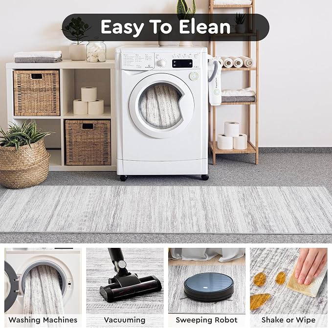 2x6 Runner Rug Machine Washable Non Slip Area Rug Distressed Neutral Moroccan - Image 7