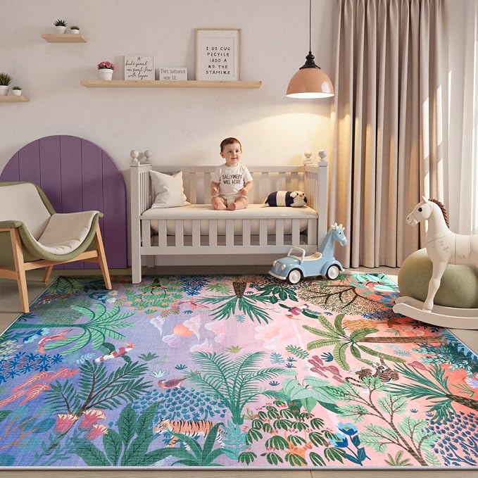 LIVEBOX Machine Washable Area Rugs 8x10 Lavender Girls Bedroom Rug, Soft - Image 3
