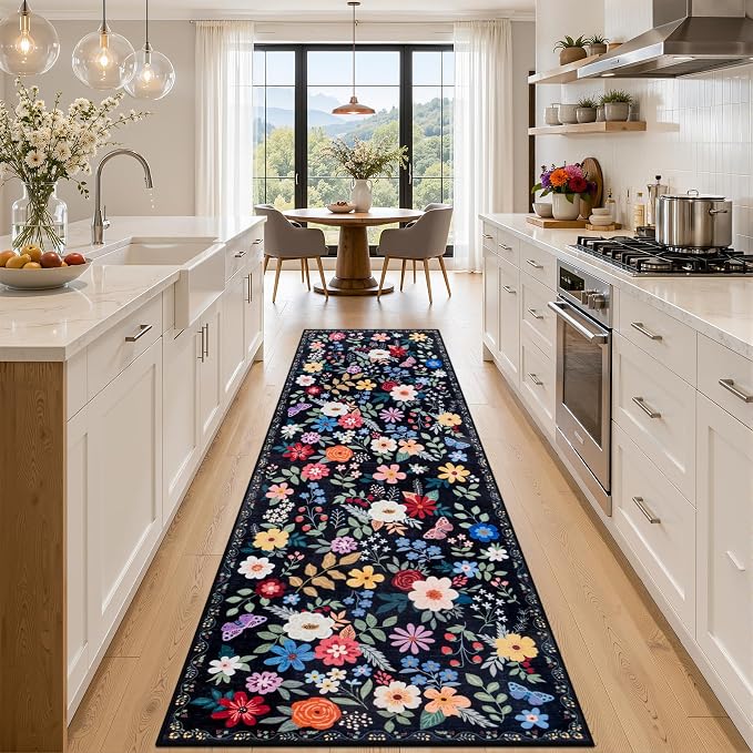 Runner Rug for Entryway: 2.6x10 Kitchen Rugs Non Slip Washable Ultra-Thin Soft by PLHXFRSoftAreaRugs