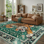 DCX Washable 9x12 Tiger Area Rug, Soft Low Pile Carpet, Kid & Pet Friendly - Image 5