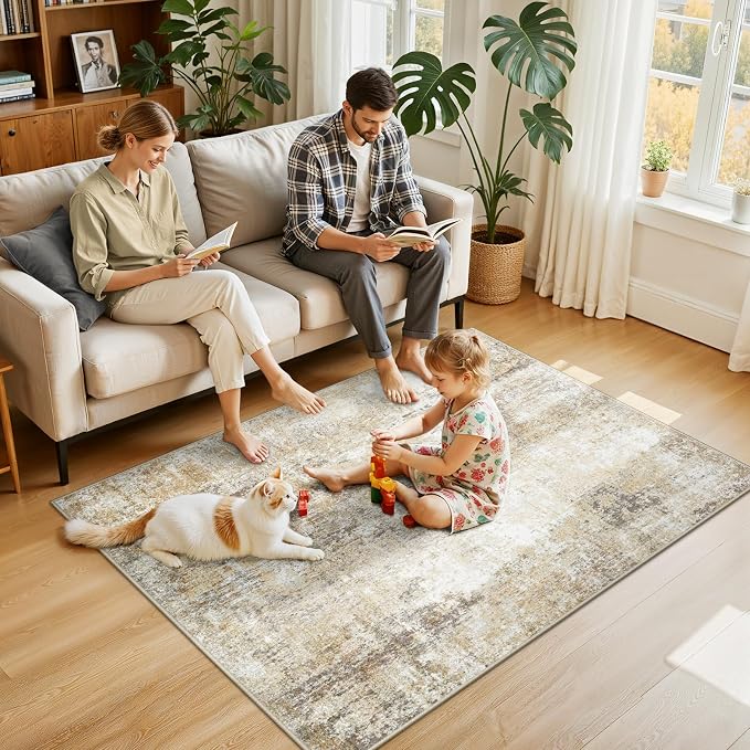 RELEANY Washable Area Rugs 4'x6' Non-Slip Modern Abstract Soft - Image 2