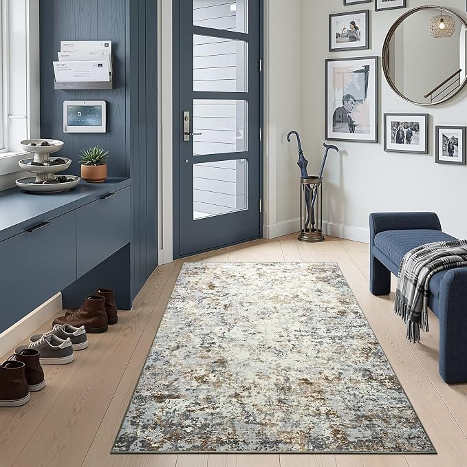 Toneed Abstract Area Rug Modern Washable Rug Soft Non Slip Rug Low Pile - Image 5
