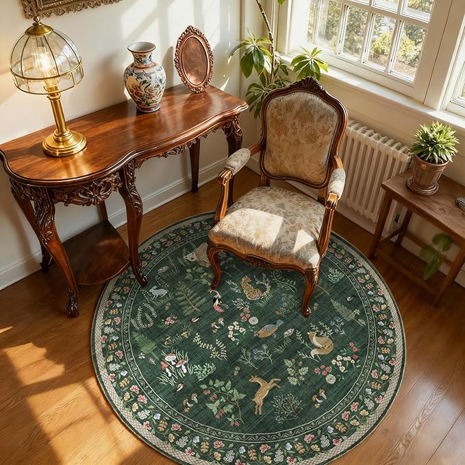 Washable Round Rugs for Bedroom 4ft: Living Room Rug Stain Resistant Non Slip - Image 2