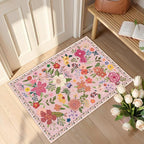 Latte&Fog Floral Entryway Area Rug, 2x3 Washable Pink Rugs - Image 3
