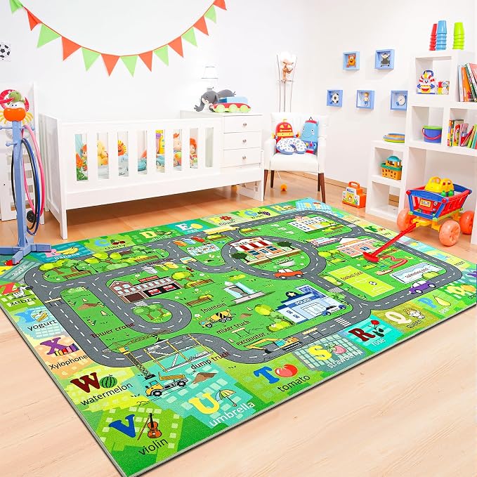 Chicrug 6x9 Car Road Area Rug for Kids Playroom Bedroom, Non Slip Low Pile - Image 7