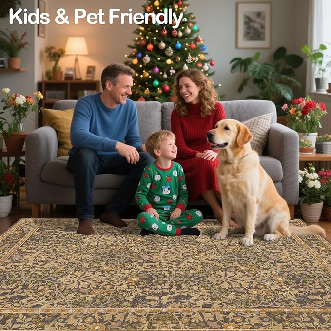 6x9 Washable Area Rugs for Living Room, Stain Resistant Vintage Rugs for Dining - Image 7