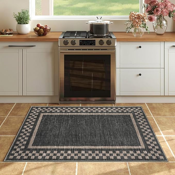 Small Area Rug 2x3 Modern Checkered Entry Rug Solid Color Scalloped Kitchen - Image 8