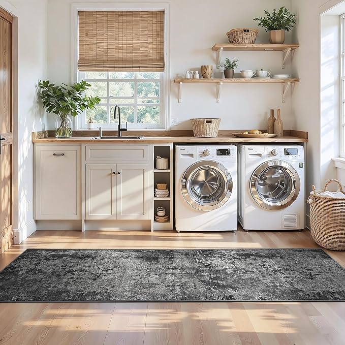 2x12 Black Rug Runners for Hallways Kitchen Runner Rug Non Slip Washable Black - Image 4