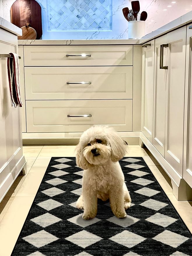 Lahome Zelie Washable Kitchen Runner Rug, 2x7 Black and White Hallway Bathroom - Image 2