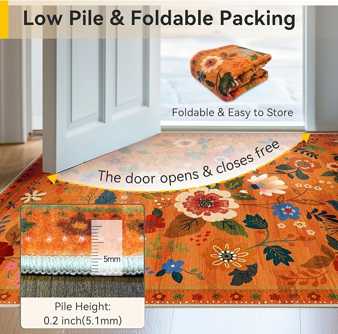 RELEANY Floral 5x7 Area Rugs Washable Print Boho Cute Carpet Non Slip Flower - Image 3