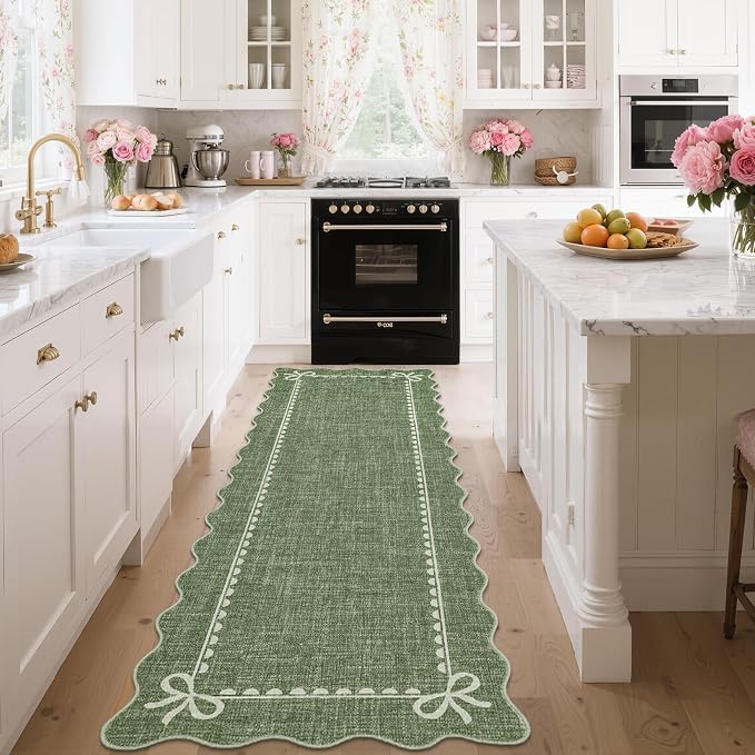 GarveeHome Scalloped Bow Rug for Living Room, Solid Green Rug for Dorm by GarveeHome