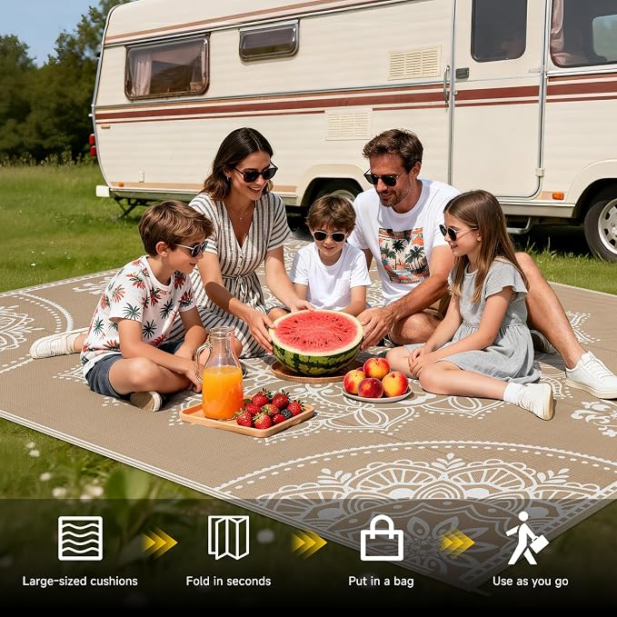 Pauwer Waterproof Outdoor Rug 8x10, Reversible Plastic Straw Patio Camping Rug - Image 5