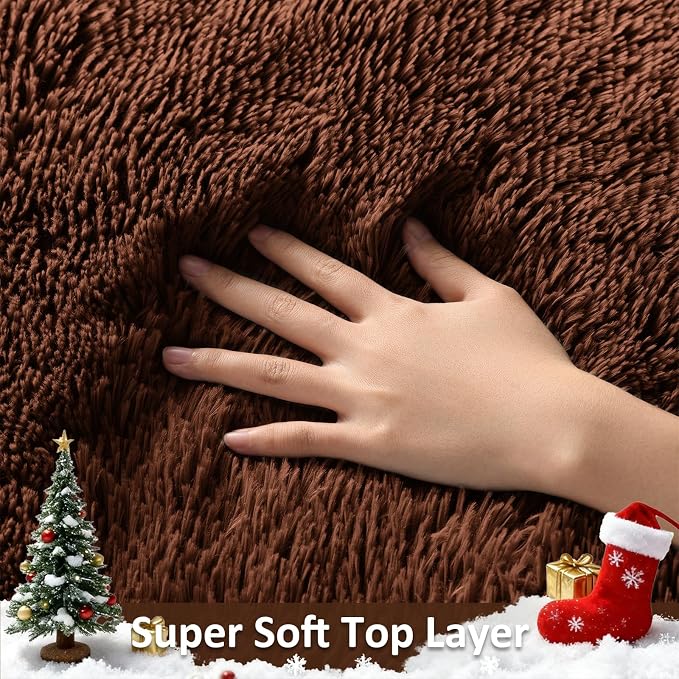 Ophanie Brown Rugs for Living Room Bedroom, 5x8 Fluffy Fuzzy Furry Carpet - Image 2