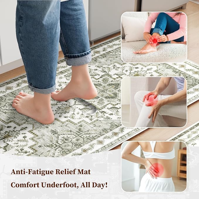 Boho Kitchen Mats for Floor 2 Piece Set Anti Fatigue Cushioned PVC Kitchen Rugs - Image 3