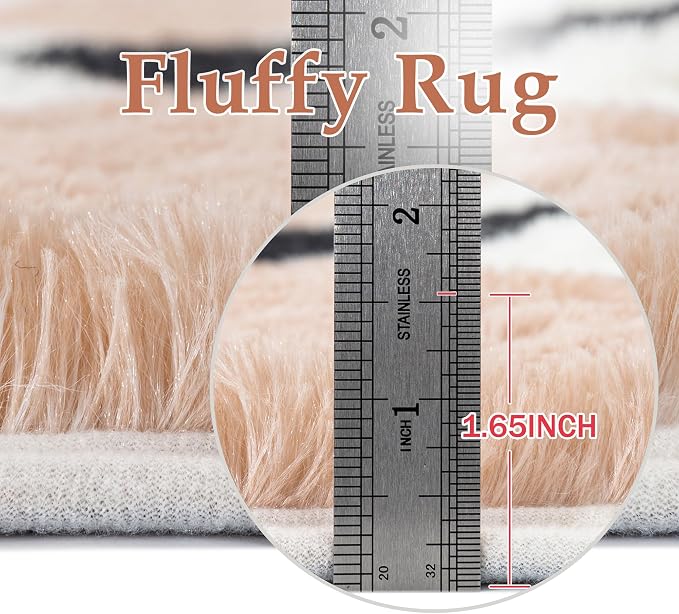 PureCozy Checkered Rug 4x6 Fluffy Shag Living Room Rainbow Area Rug Modern - Image 7